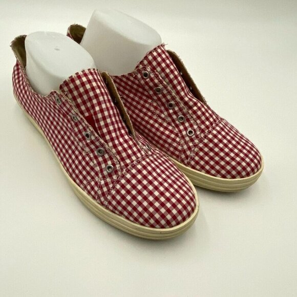 Aerosoles Womens Laceless Sneakers Size 11 Red White Check Cloth Slip On Comfort - Picture 1 of 7